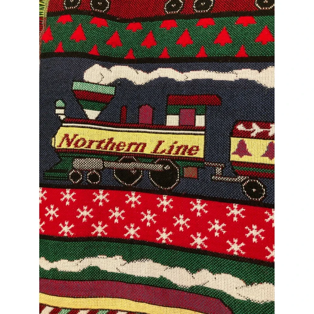 Christmas Holiday Woven Throw Blanket Santa Trains Kringle Railway Decor